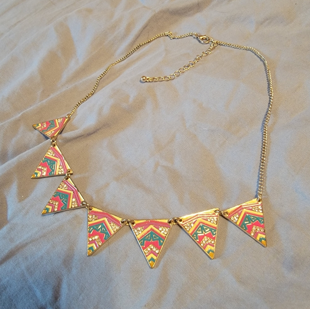 Neon Geometric Triangle Tribal Necklace